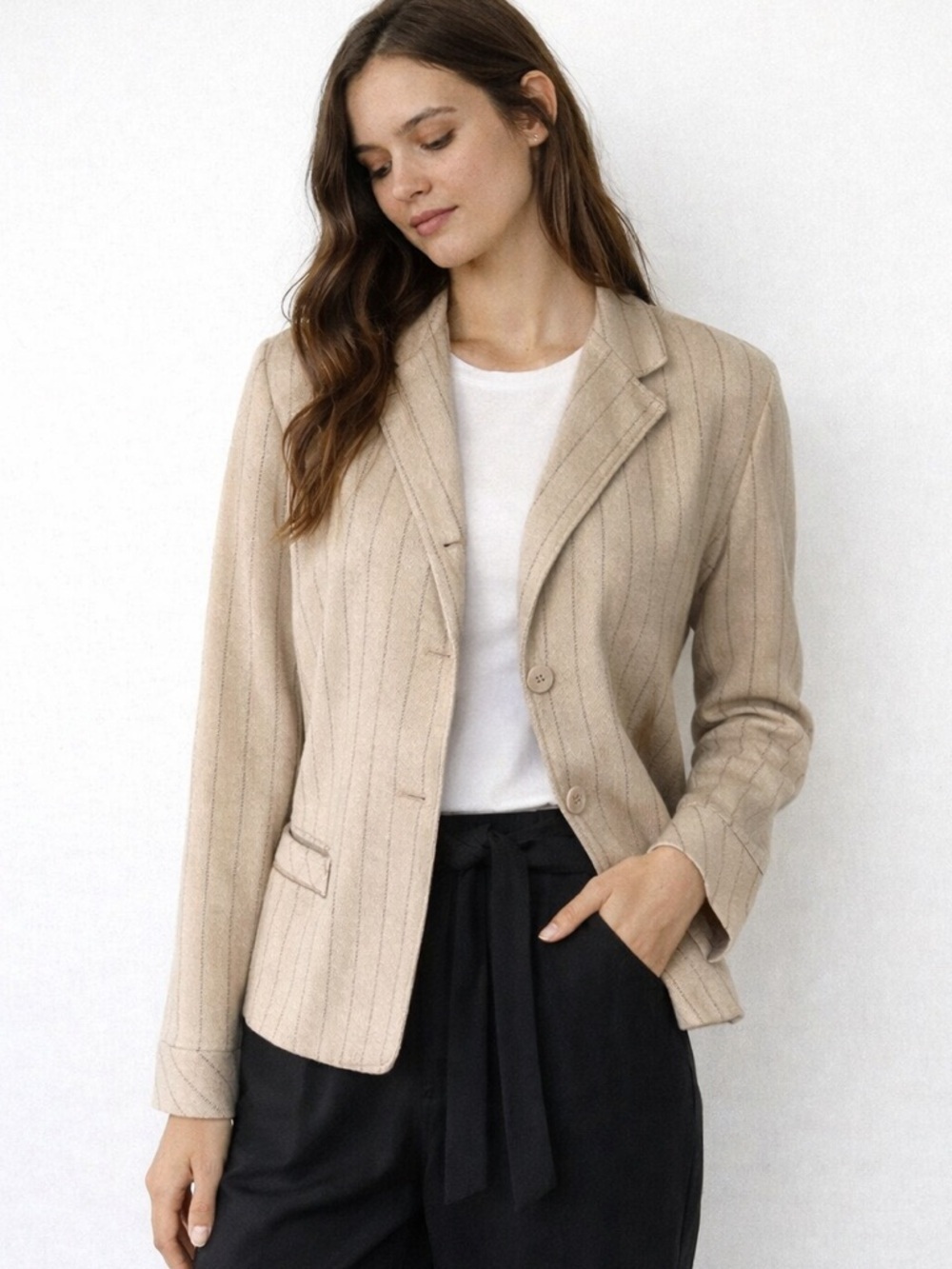 Spread Your Wings Beige Striped Blazer